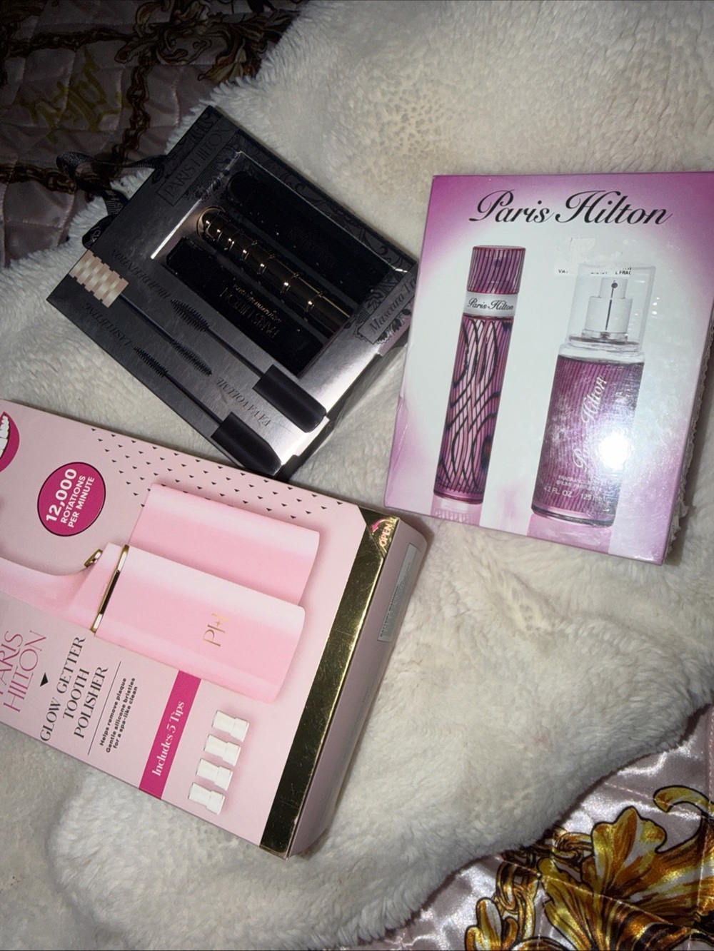 Paris Hilton Bundle Lip Oil, Mascara Trio, Tooth Polisher, Two Pack Perfume Set
